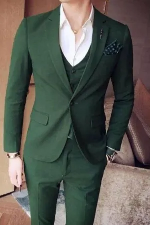 Men Three Piece Green Suit Slim Fit Suit One Button Formal Wedding Wear Party Suit, Dinner Suit, Bespoke For Men