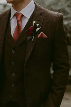 Men Three Piece Suit Classy Brown Tweed Suit Slim Fit Suit, Wedding Suits , Dinner Suit , Party Wear Suit