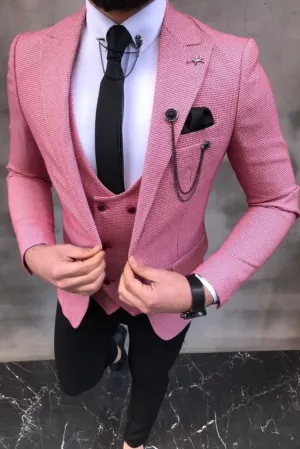 Men Three Piece Suit Pink With Black Wedding Slim Fit Suit Party Wear Suits Bespoke For men