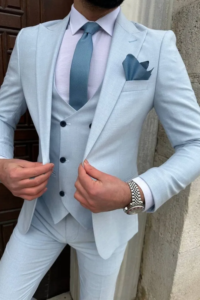 Men Three Piece Suit Sky Blue Wedding Suit Dinner Suit Slim Fit Suit Formal Party Wear Suit Bespoke Tailoring