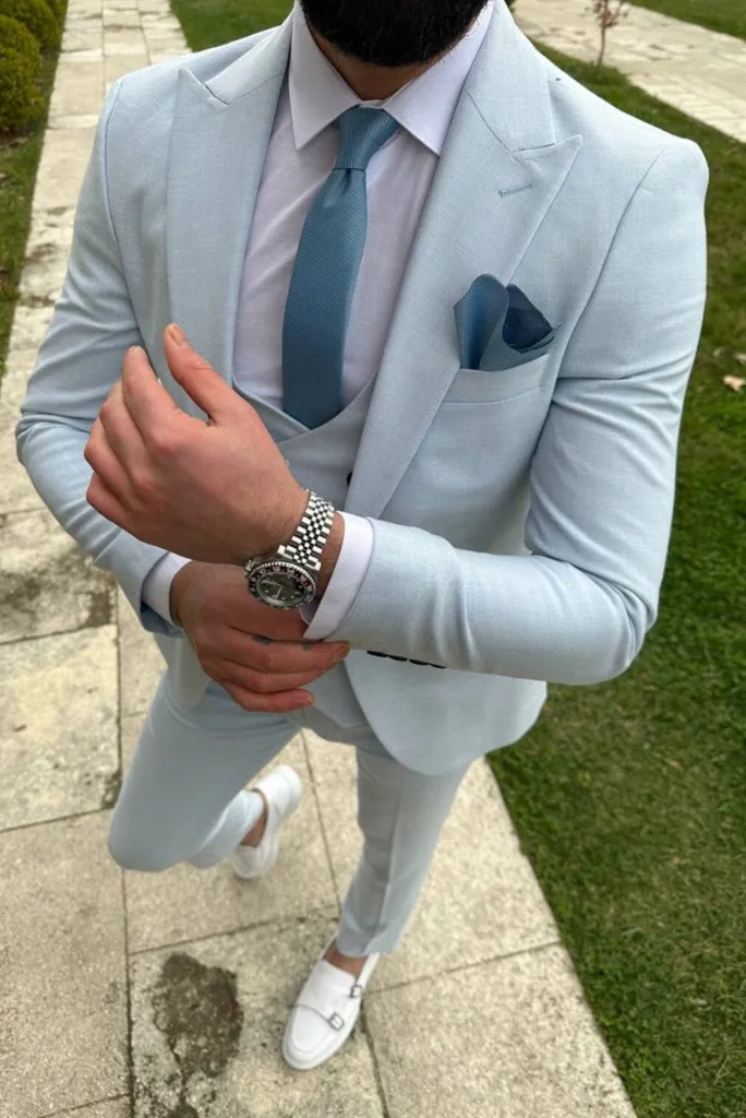 Men Three Piece Suit Sky Blue Wedding Suit Dinner Suit Slim Fit Suit Formal Party Wear Suit Bespoke Tailoring