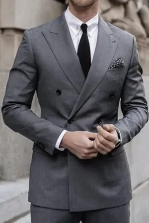 Men Two Piece Suit Grey Double Breasted Suit Wedding Suit Slim Fit Suit Dinner Suit Bespoke