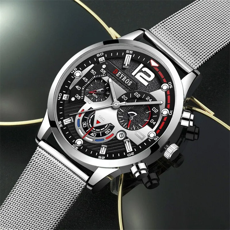 Men Watch Luxury Gold Stainless Steel Mesh Belt Quartz Watches