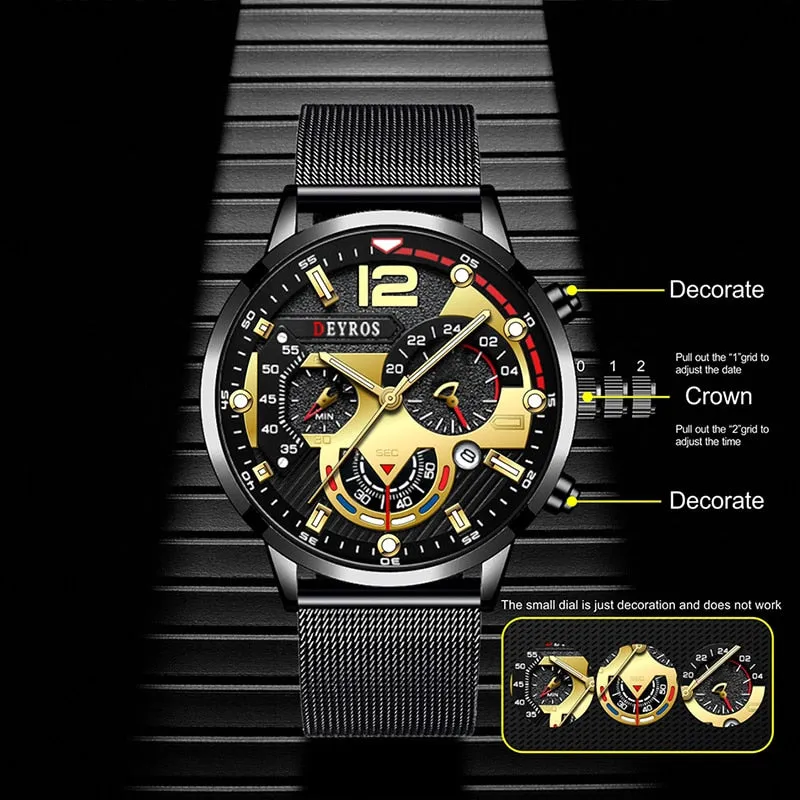 Men Watch Luxury Gold Stainless Steel Mesh Belt Quartz Watches