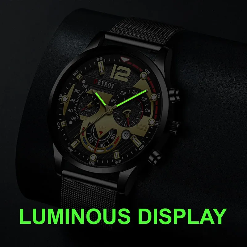 Men Watch Luxury Gold Stainless Steel Mesh Belt Quartz Watches