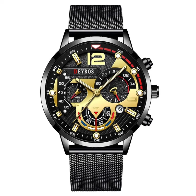Men Watch Luxury Gold Stainless Steel Mesh Belt Quartz Watches