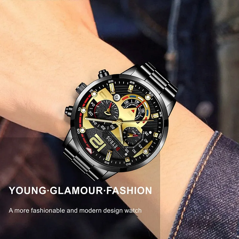 Men Watch Luxury Gold Stainless Steel Mesh Belt Quartz Watches