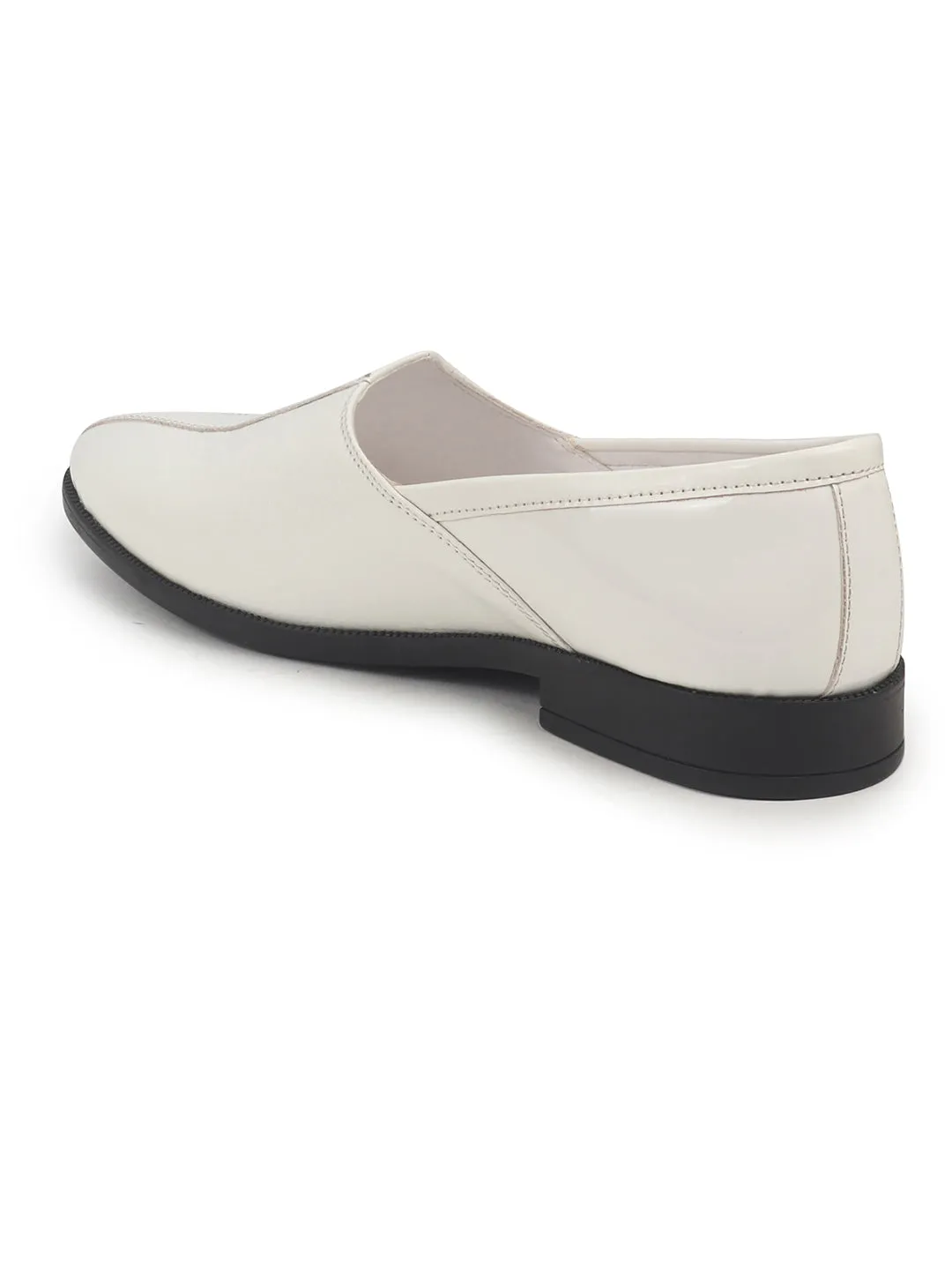 Men White Party Ethnic Patent Textured Print Slip On Juttis and Mojaris|Wedding Slip On Shoes|Evening Comfort Insole Mojaris