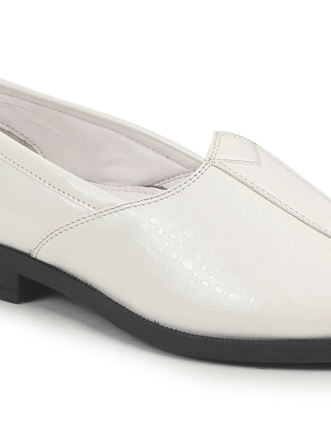 Men White Party Ethnic Patent Textured Print Slip On Juttis and Mojaris|Wedding Slip On Shoes|Evening Comfort Insole Mojaris
