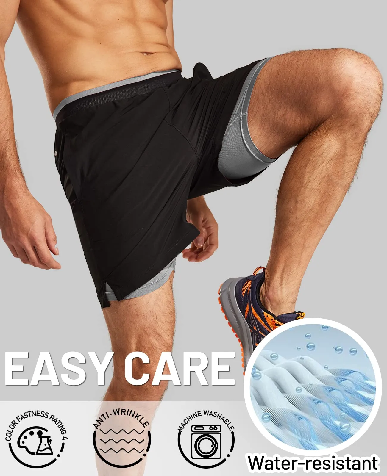 Men's 2 in 1 Running Shorts with Liner 5" Quick Dry Athletic Shorts