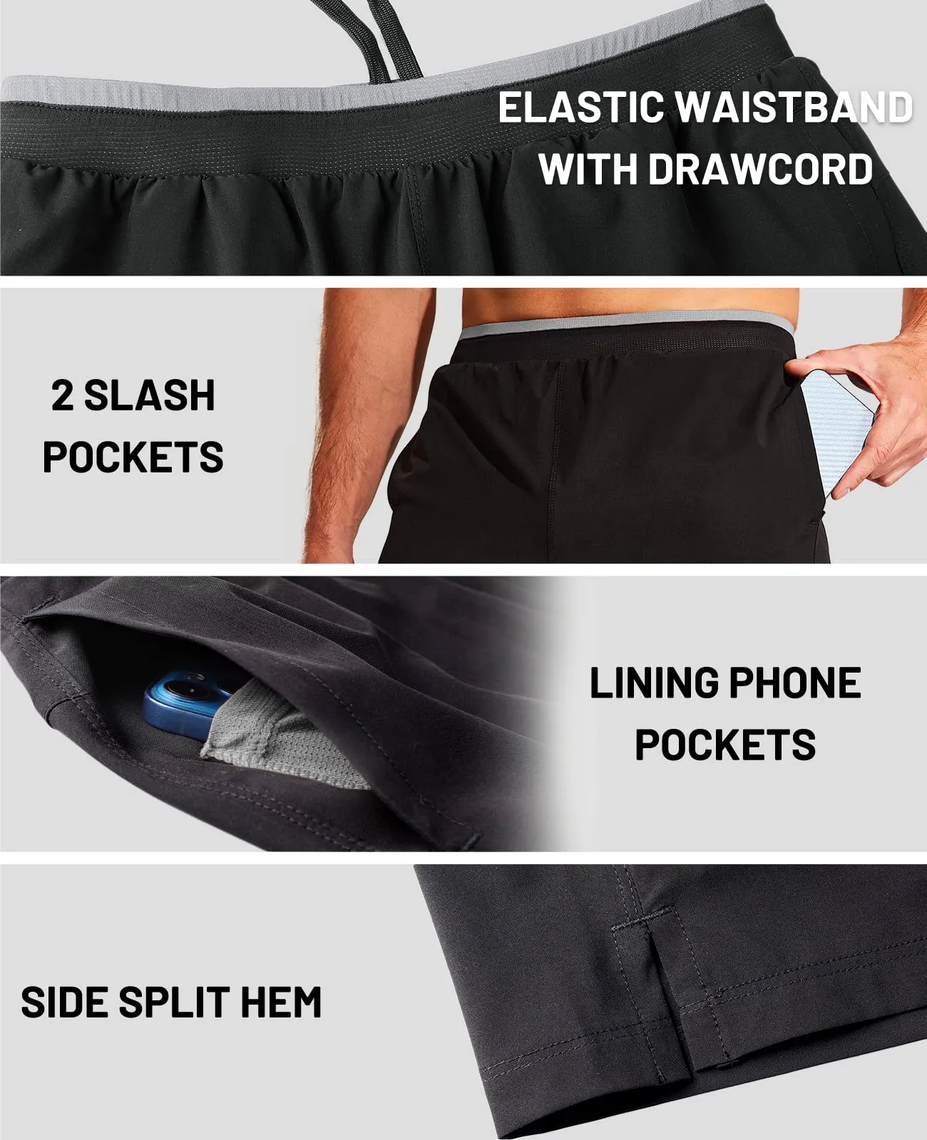 Men's 2 in 1 Running Shorts with Liner 5" Quick Dry Athletic Shorts