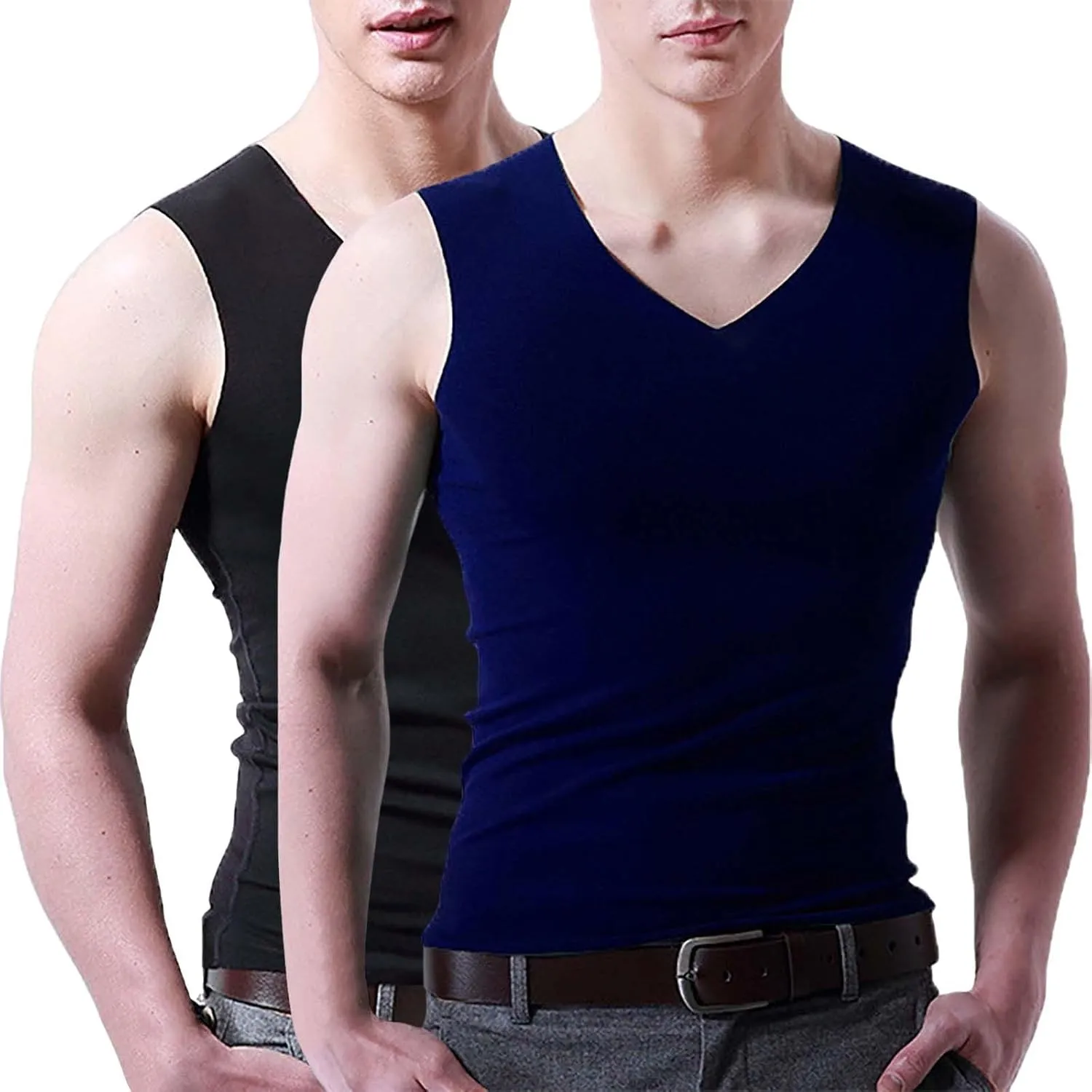 Men's 2 Pack Muscle Cut Off Gym Workout Stringer Tank Tops Quick Dry Soft Muscle Bodybuilding Fitness Cotton T-Shirt