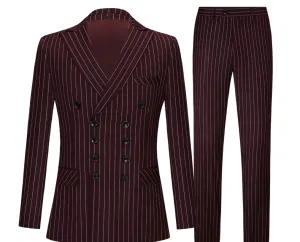 Men's 2 Pc Suit - Men's Vintage Double Breasted Black Red Stripe 2 Pc Suit