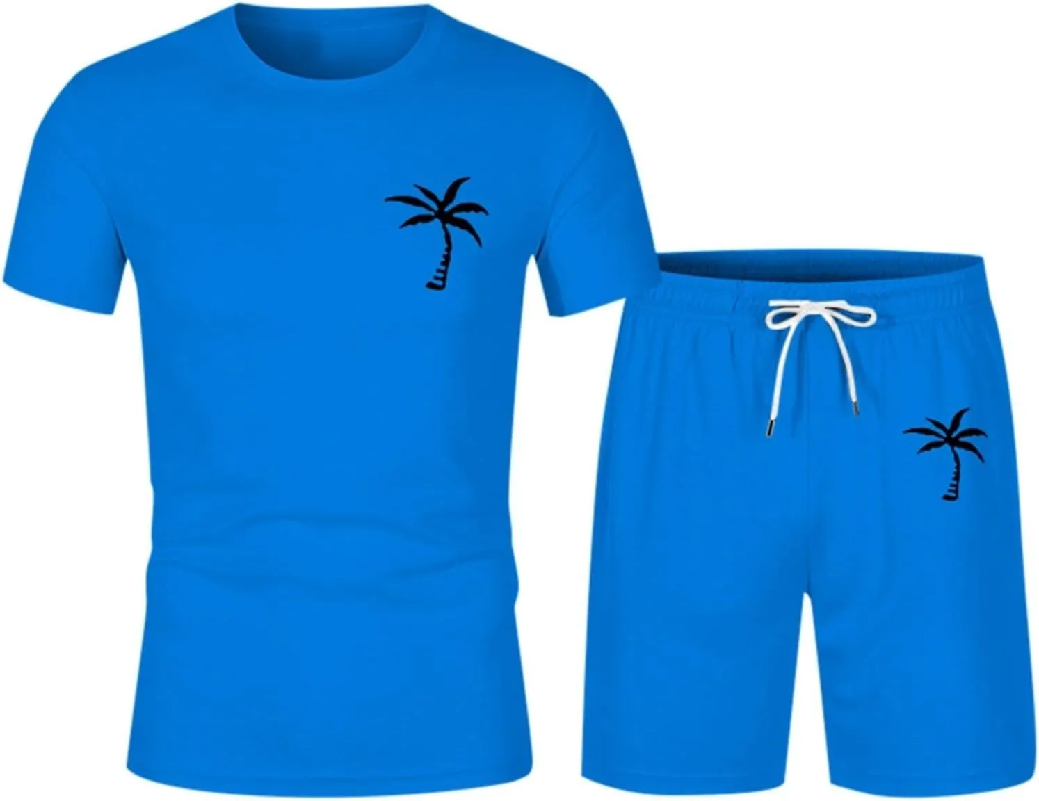 Mens 2 Piece Outfits Summer Casual Tracksuits Short Sleeve Crewneck T Shirts and Drawstring Shorts Sets Beachwear