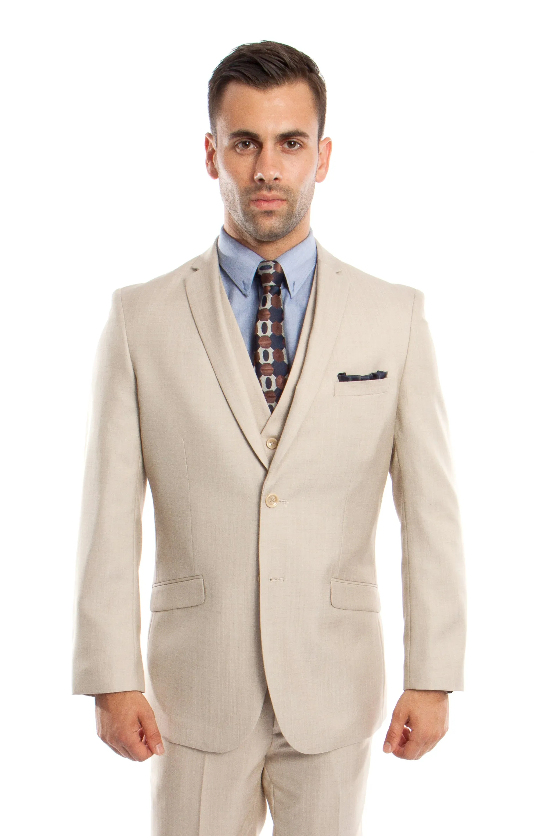 Men's 3pc Solid Suit Slim Fit Flat Front French Model | M250S