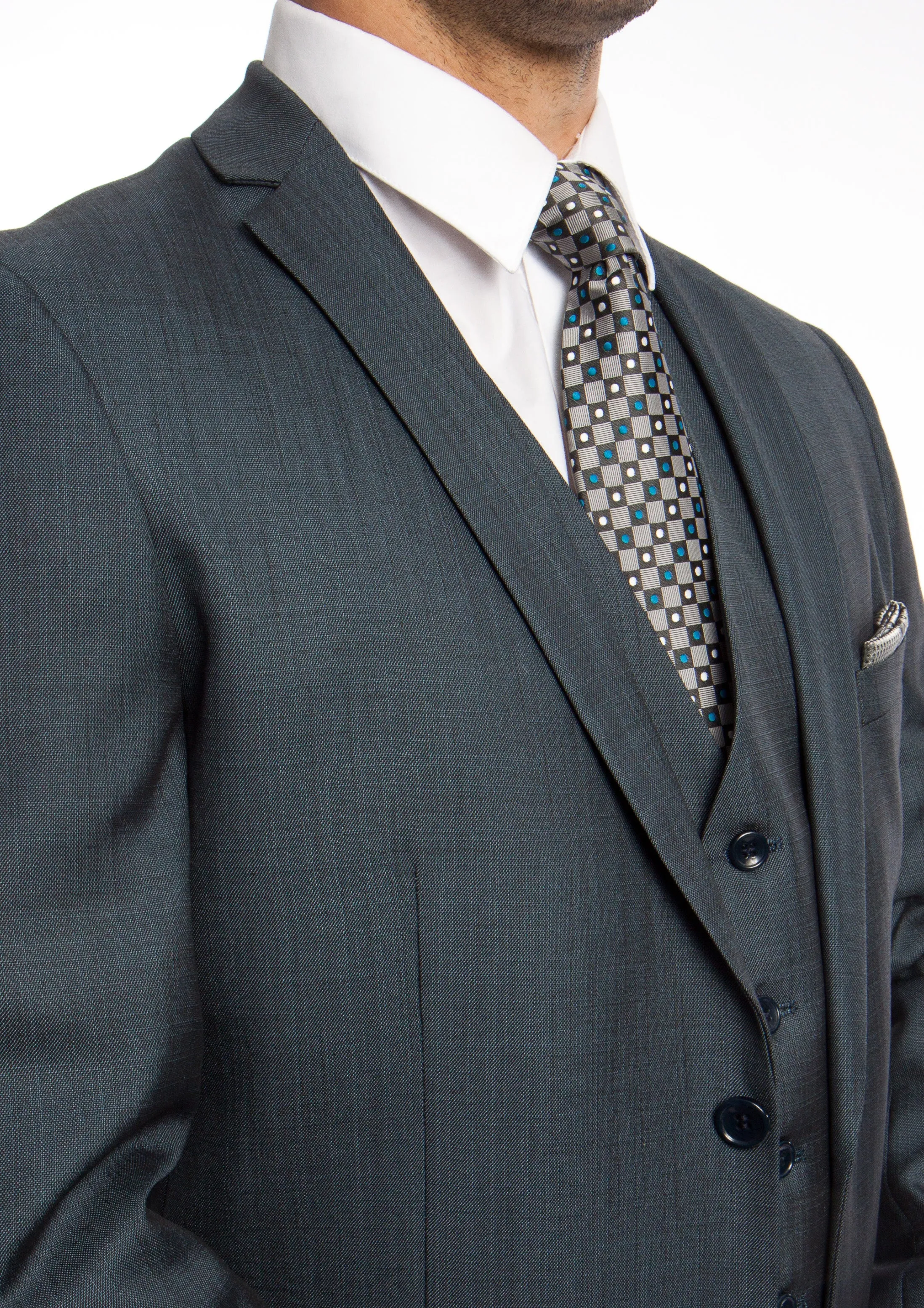 Men's 3pc Solid Suit Slim Fit Flat Front French Model | M250S