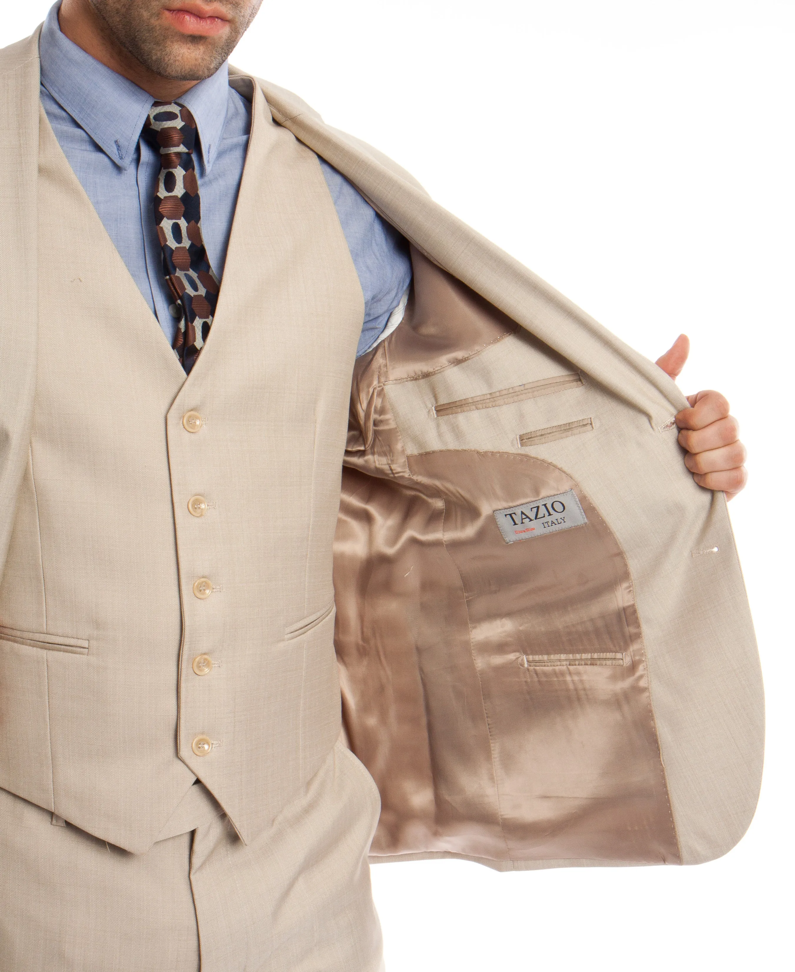 Men's 3pc Solid Suit Slim Fit Flat Front French Model | M250S