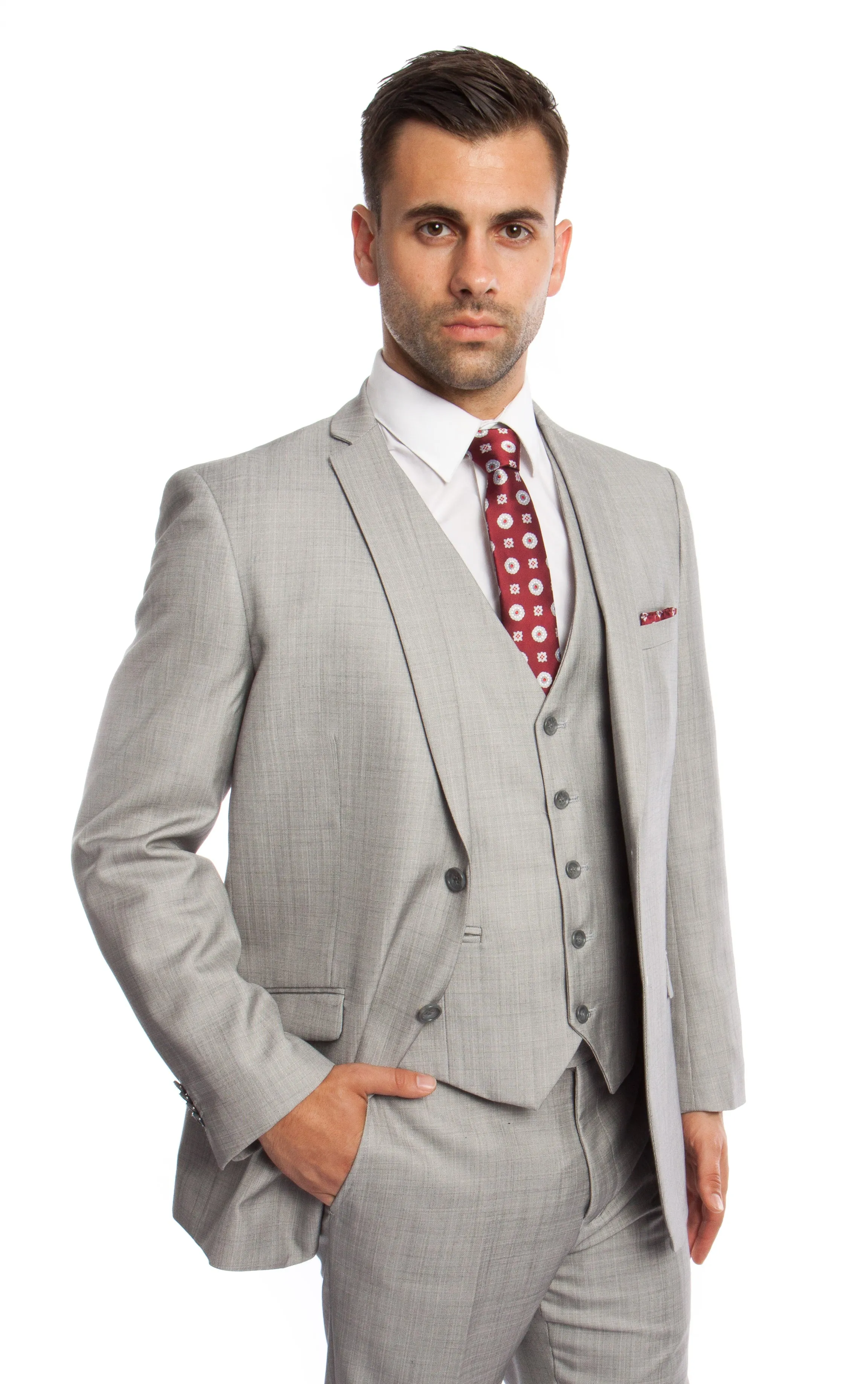 Men's 3pc Solid Suit Slim Fit Flat Front French Model | M250S