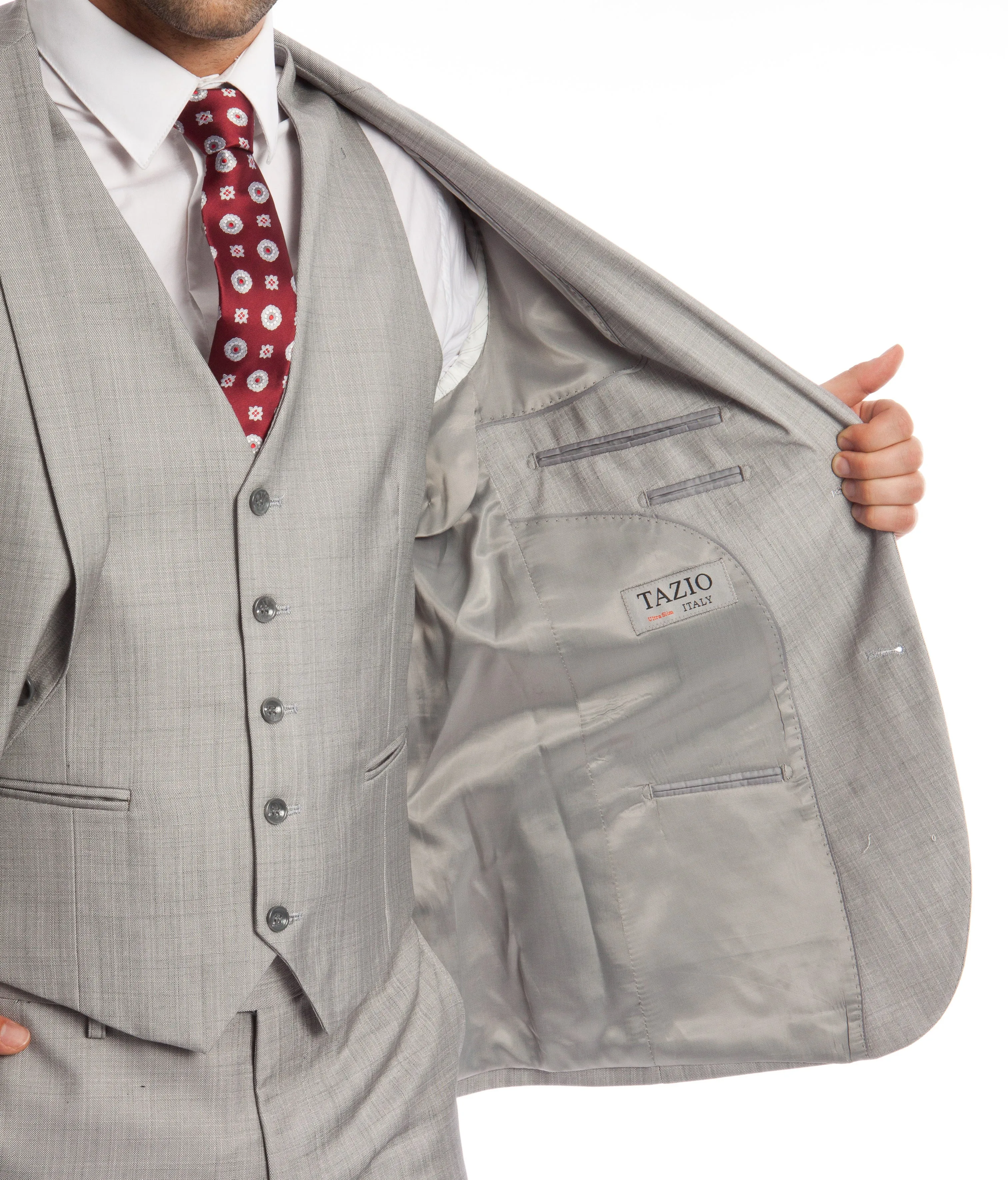 Men's 3pc Solid Suit Slim Fit Flat Front French Model | M250S