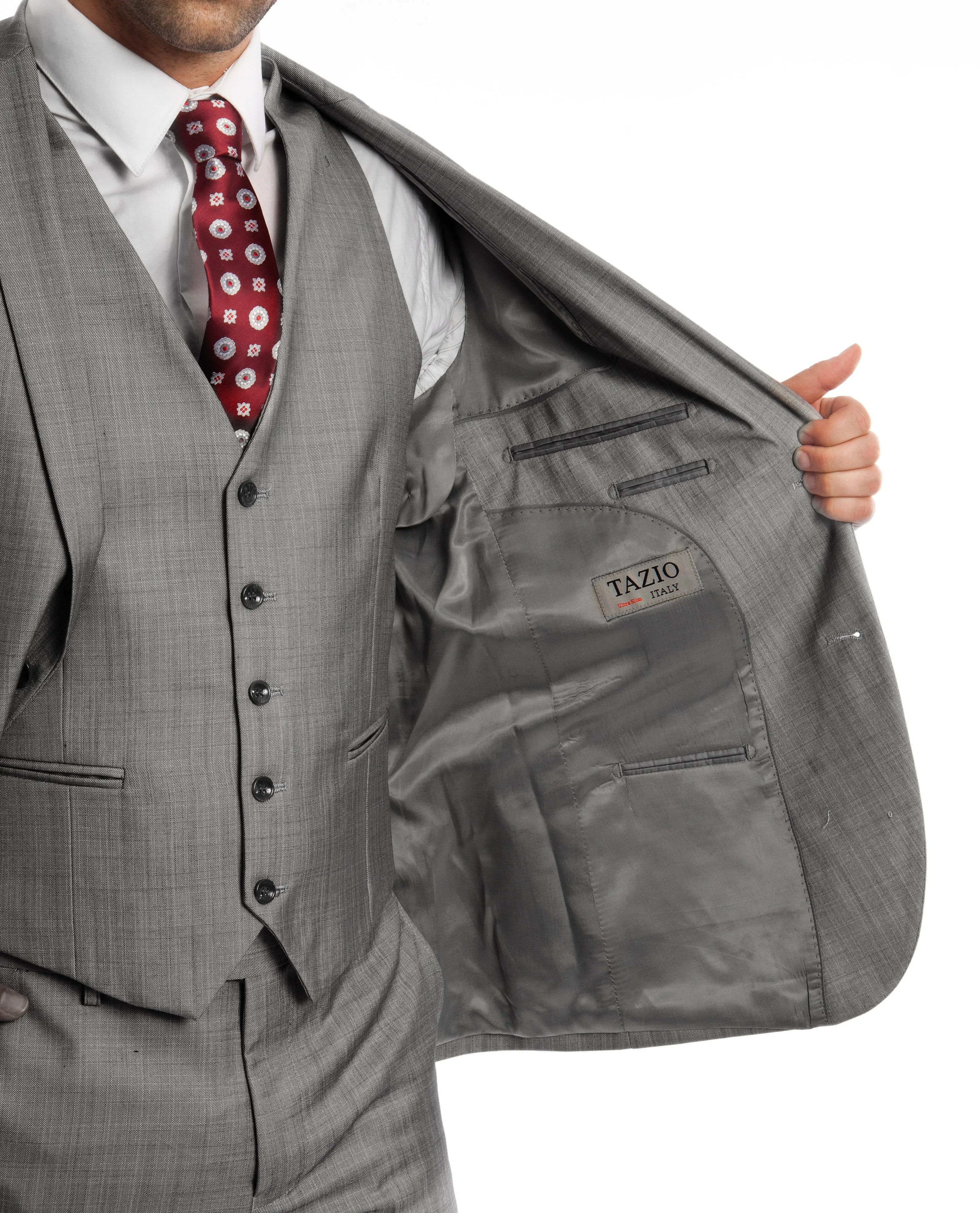Men's 3pc Solid Suit Slim Fit Flat Front French Model | M250S