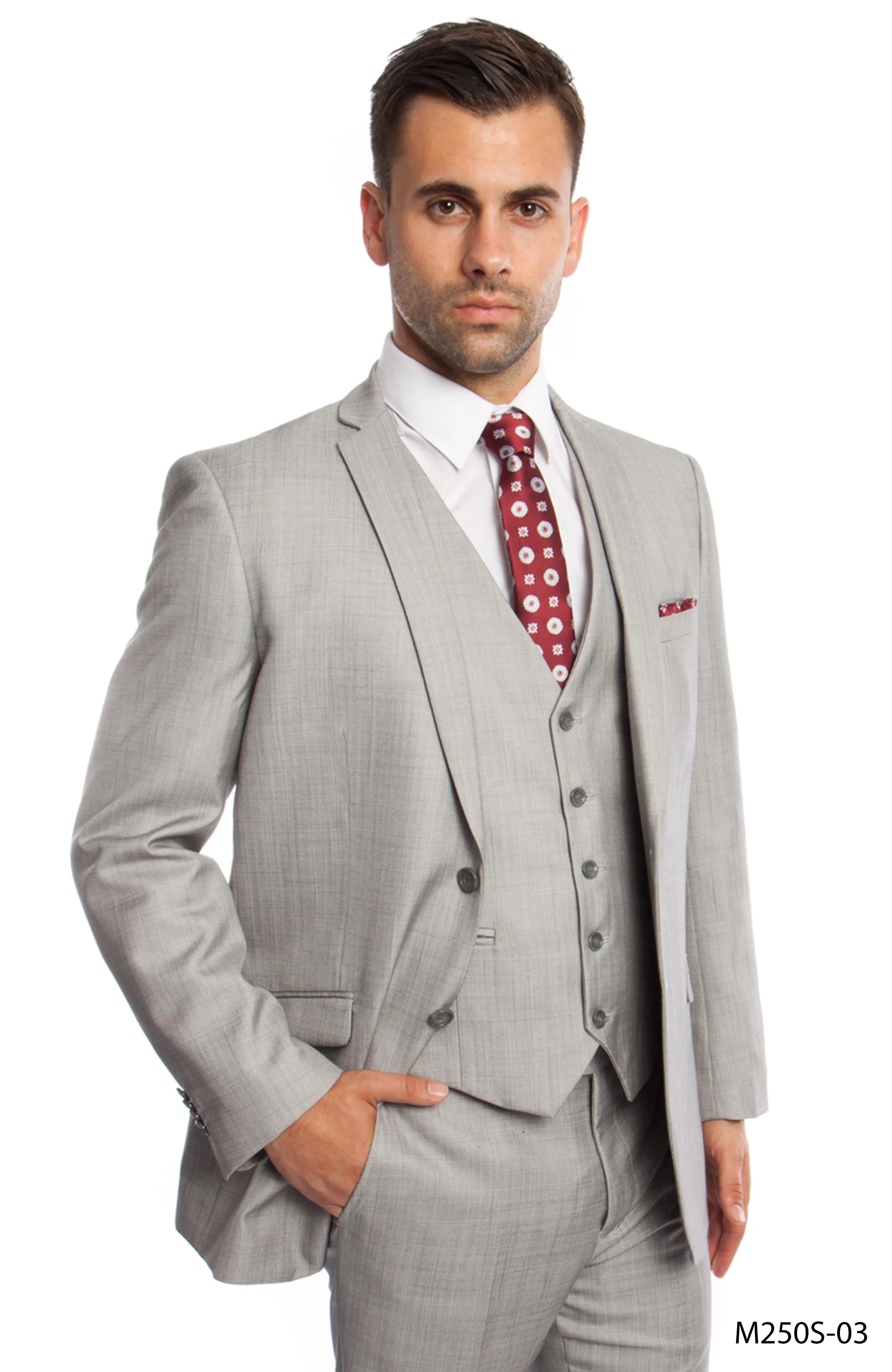 Men's 3pc Solid Suit Slim Fit Flat Front French Model | M250S