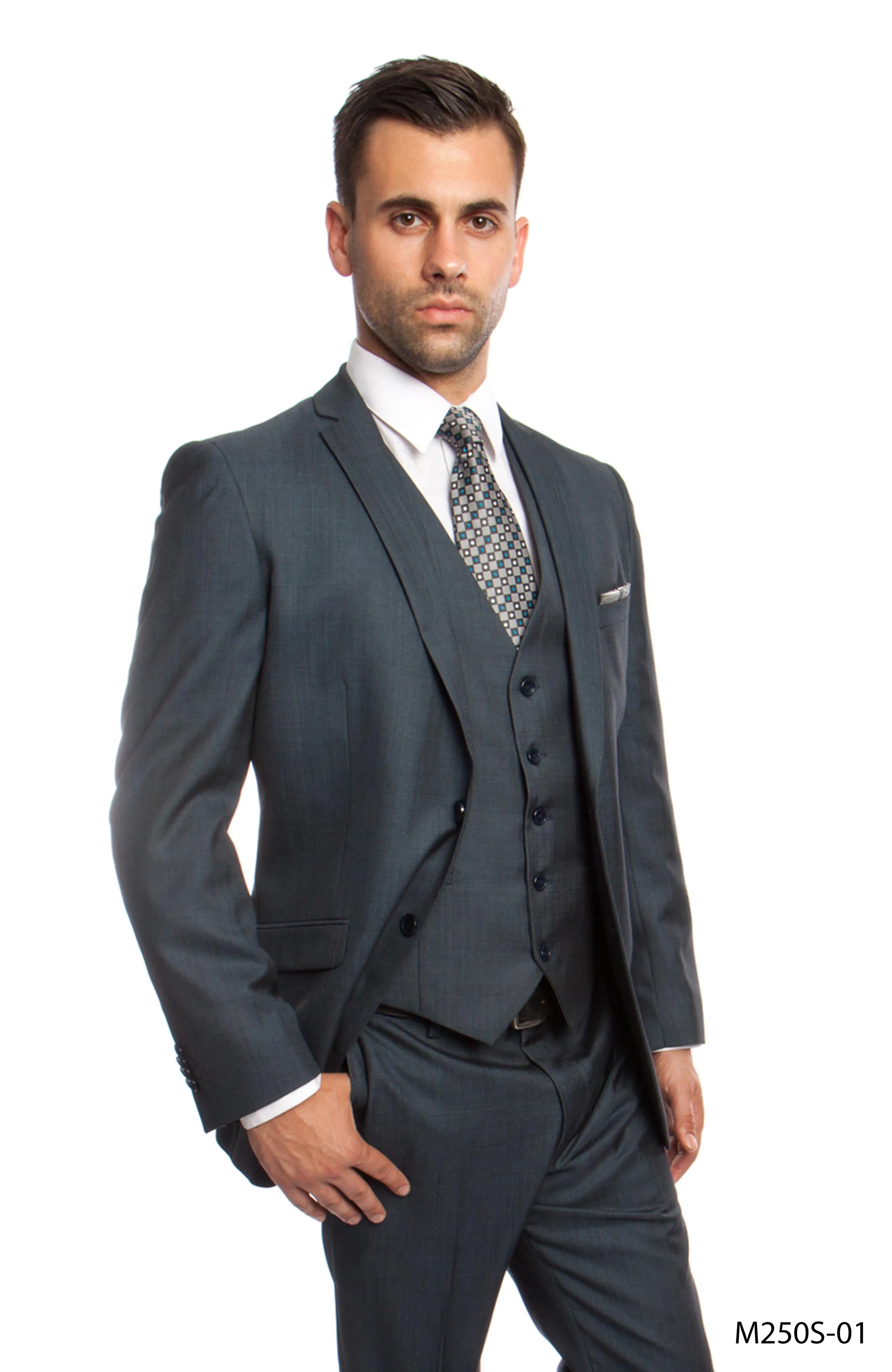 Men's 3pc Solid Suit Slim Fit Flat Front French Model | M250S
