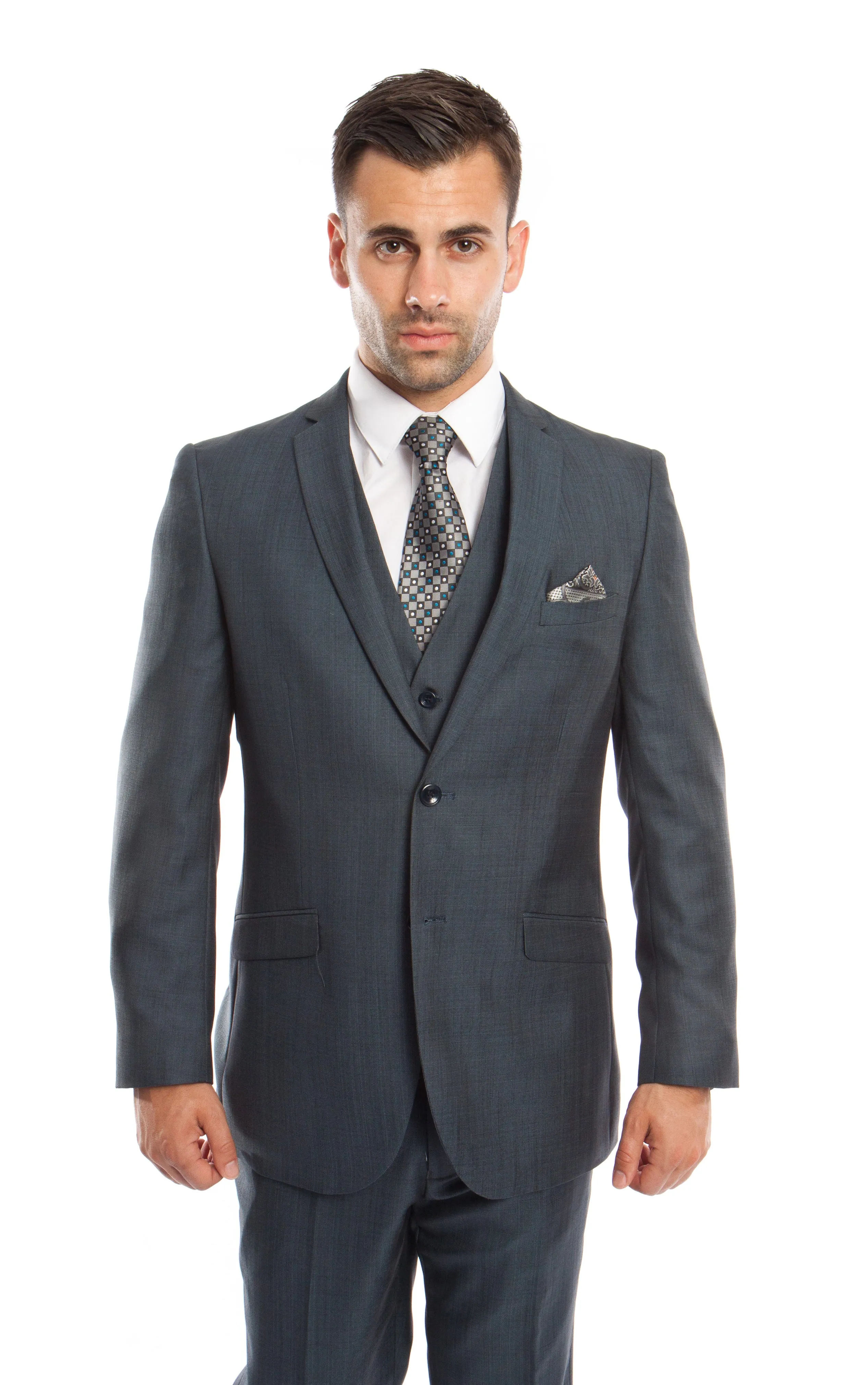 Men's 3pc Solid Suit Slim Fit Flat Front French Model | M250S