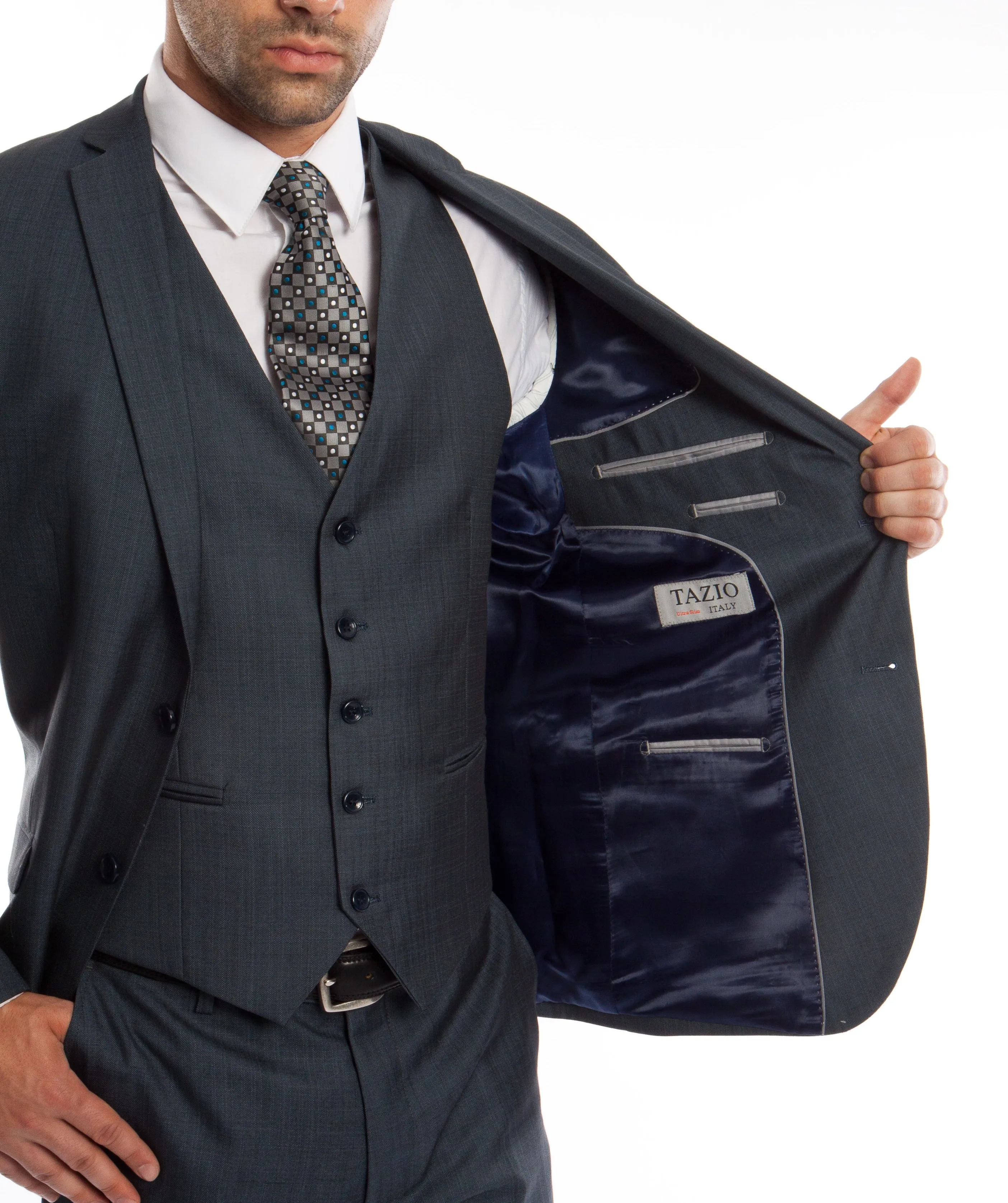 Men's 3pc Solid Suit Slim Fit Flat Front French Model | M250S