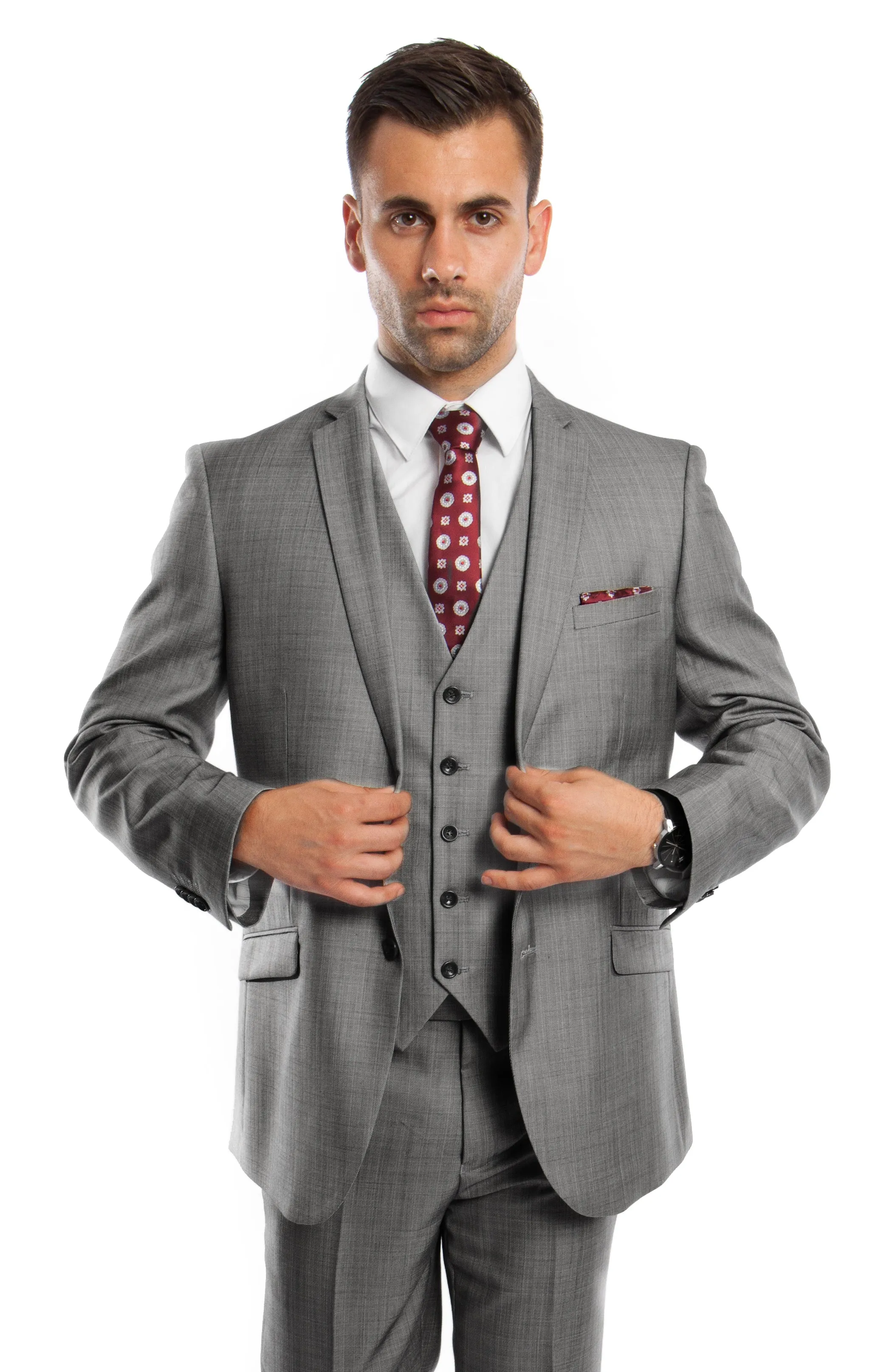 Men's 3pc Solid Suit Slim Fit Flat Front French Model | M250S