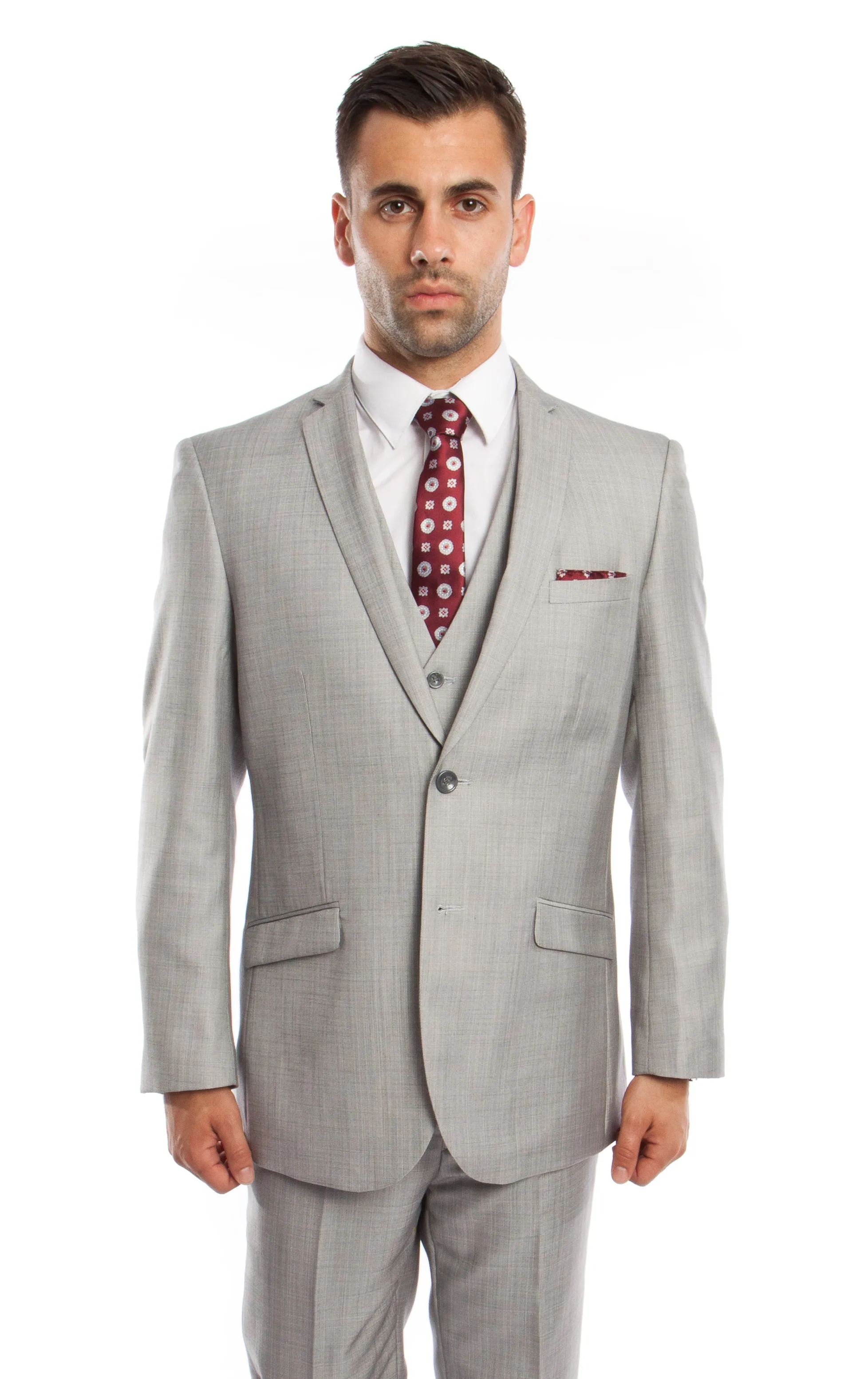 Men's 3pc Solid Suit Slim Fit Flat Front French Model | M250S
