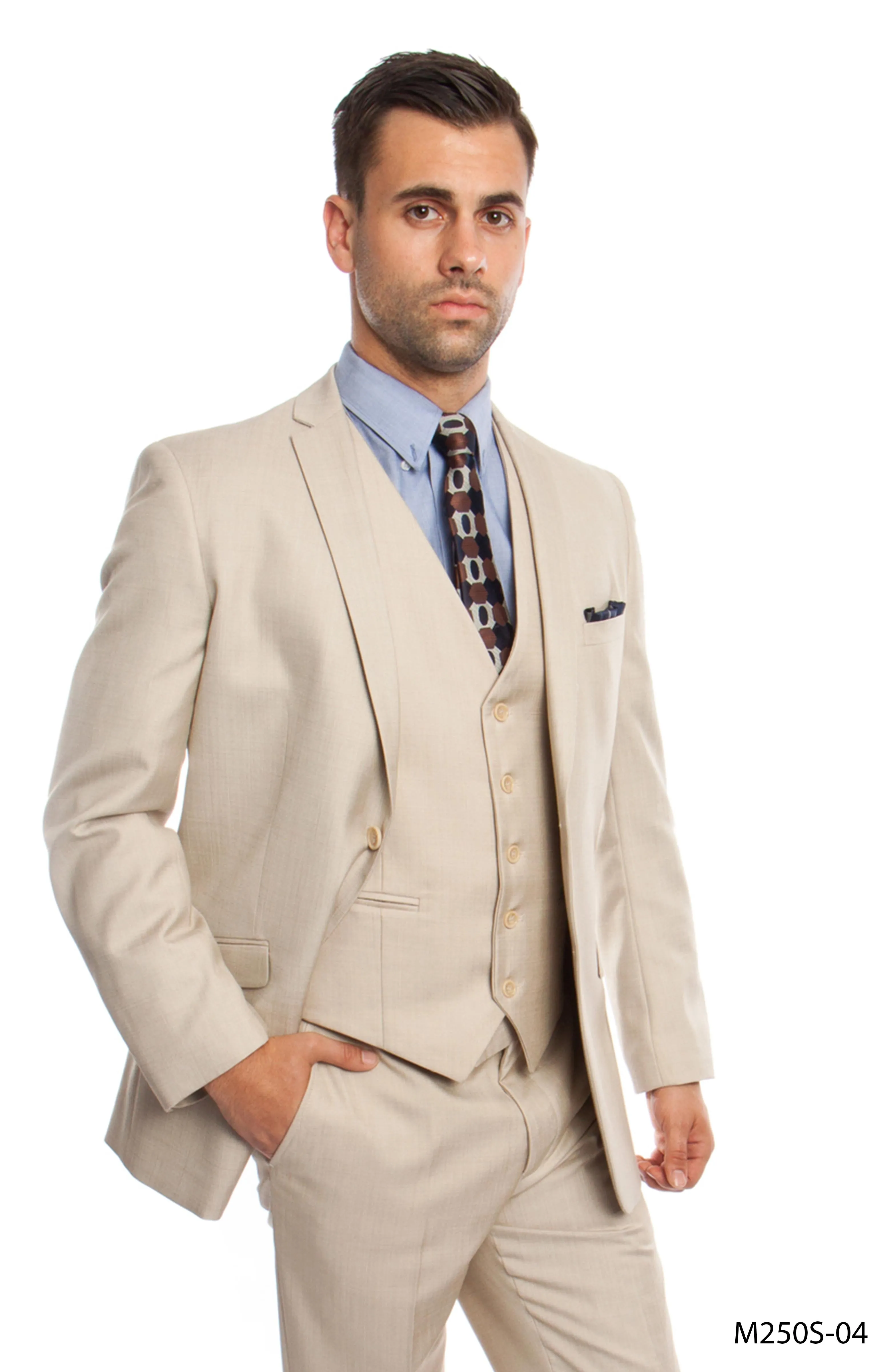Men's 3pc Solid Suit Slim Fit Flat Front French Model | M250S