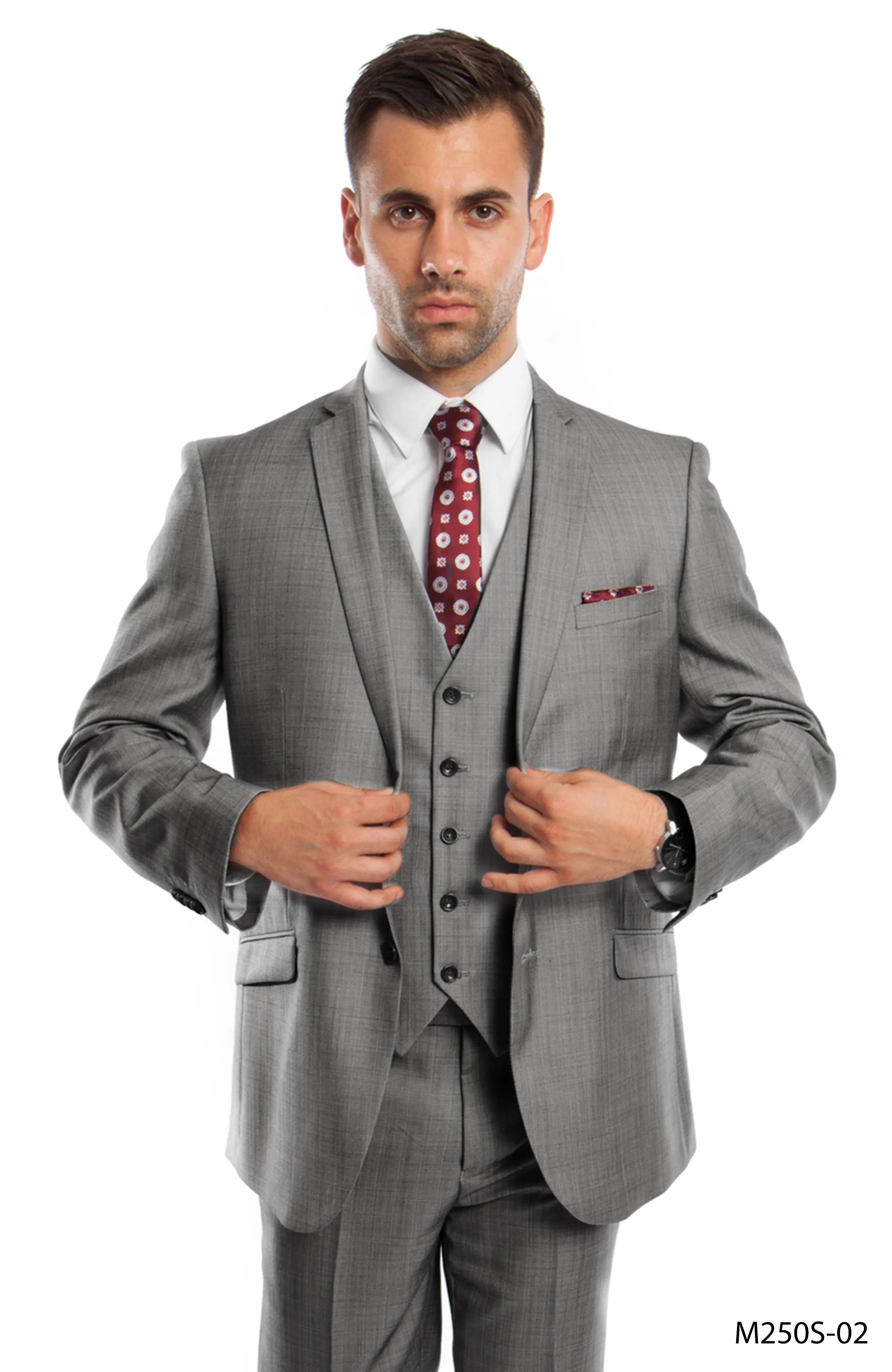Men's 3pc Solid Suit Slim Fit Flat Front French Model | M250S