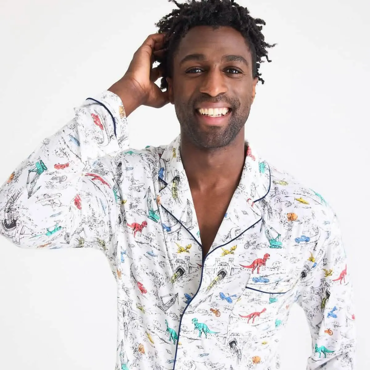 men's adventure quest modal magnetic classic with a twist long sleeve pajama set - re-loved