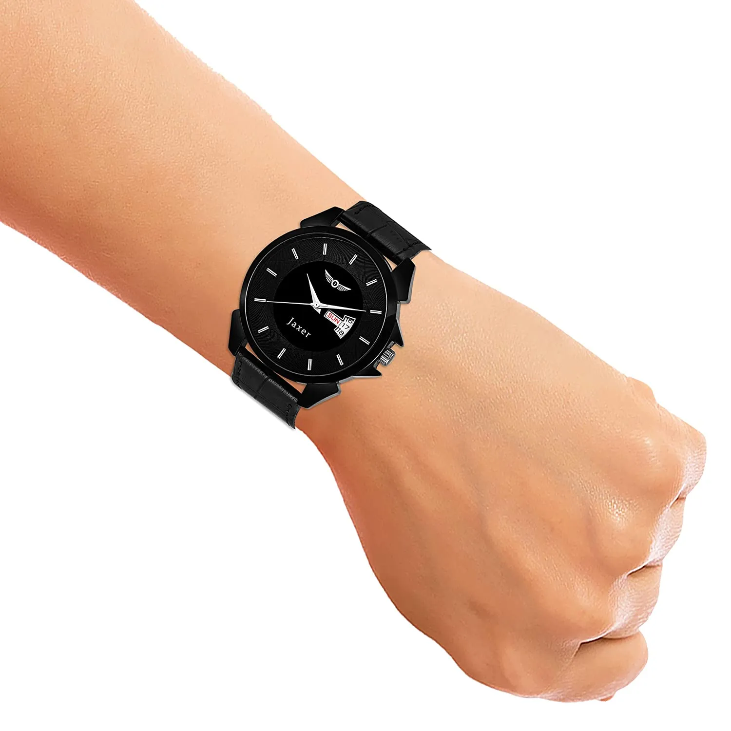 Men's Analog Watch with Black Day & Date Feature Dial and Leather Strap - JXRM2110