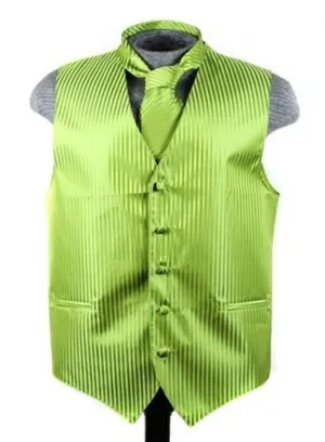 Men's Apple Green Striped Vest with Neck Tie