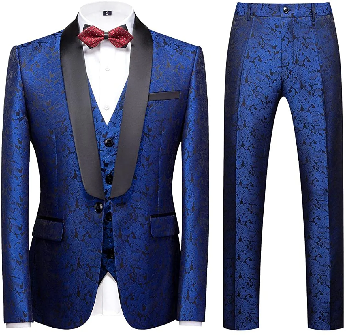Men's Artistic Black Long Sleeve 3pc Paisley Suits Set