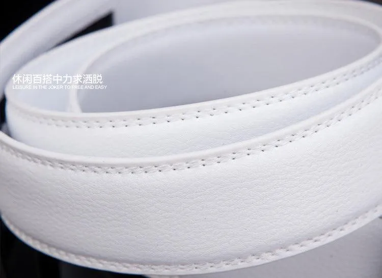 Men's Automatic Buckle White Leather Belt