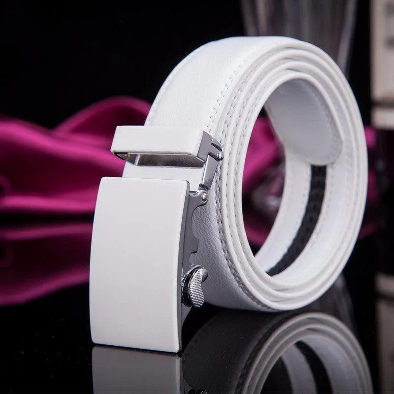 Men's Automatic Buckle White Leather Belt