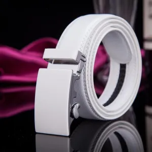 Men's Automatic Buckle White Leather Belt