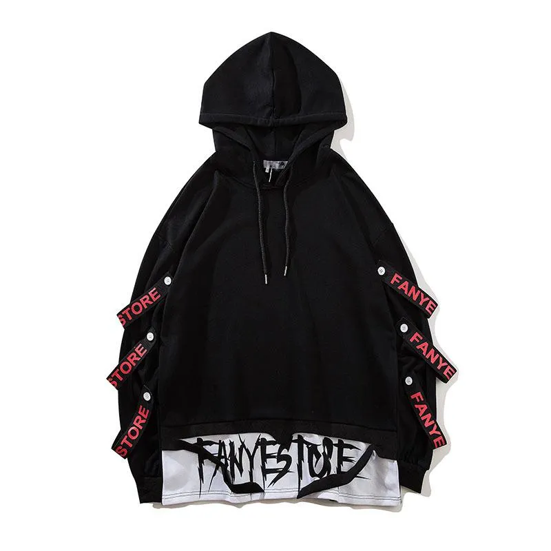 Men's Autumn Hooded Sweatshirt With Ribbons