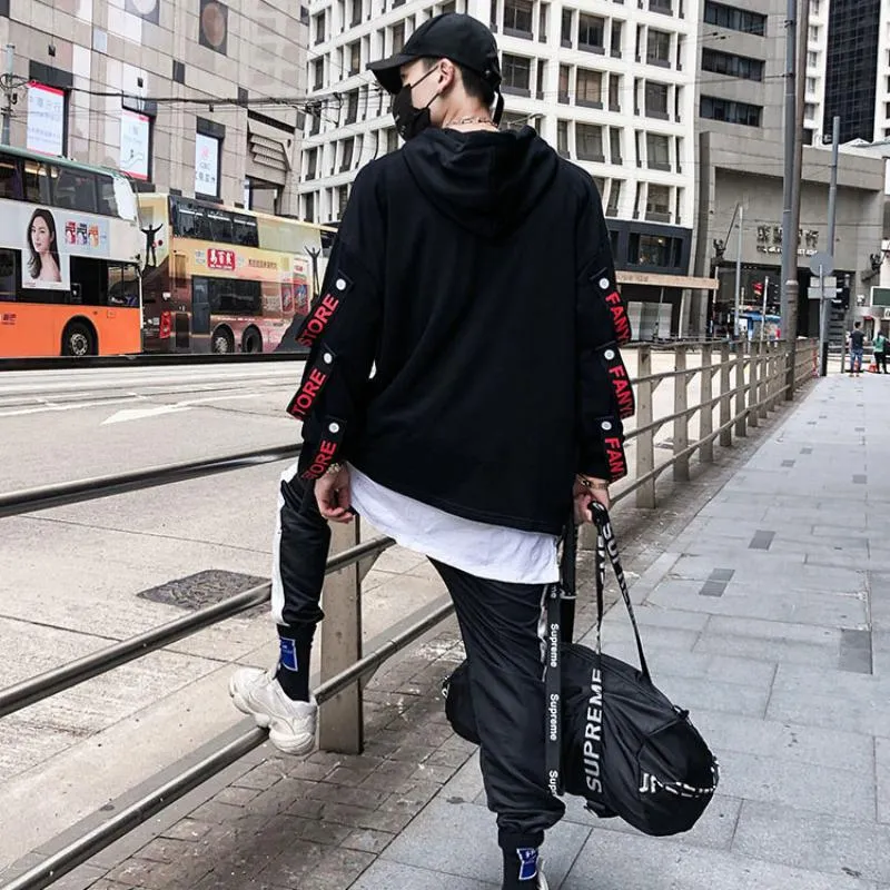 Men's Autumn Hooded Sweatshirt With Ribbons