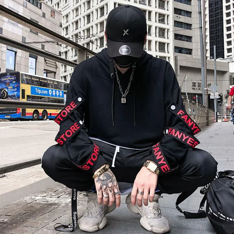 Men's Autumn Hooded Sweatshirt With Ribbons