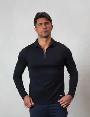 Men's Belier Black Premium Long Sleeve Zip Polo Shirt