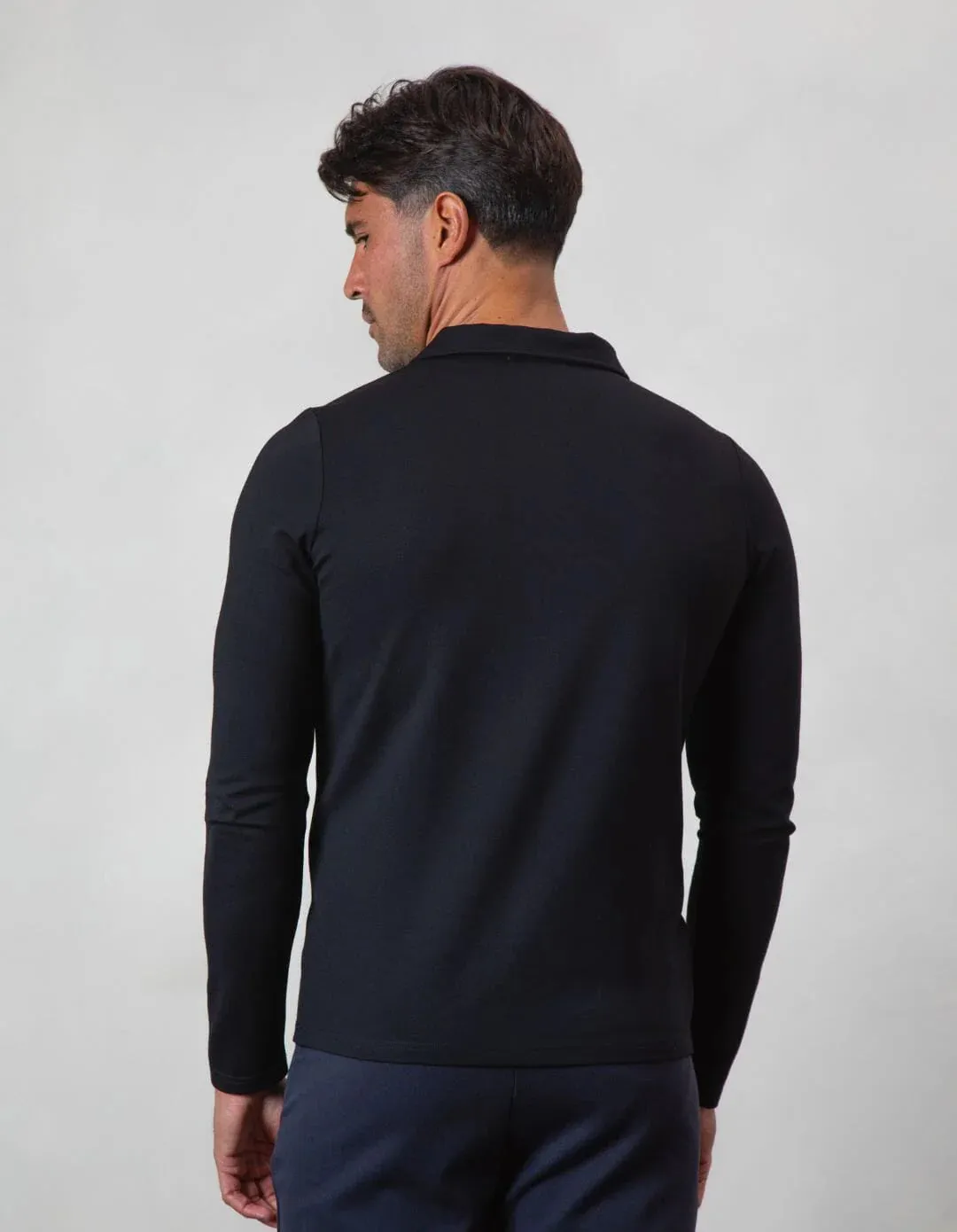 Men's Belier Black Premium Long Sleeve Zip Polo Shirt