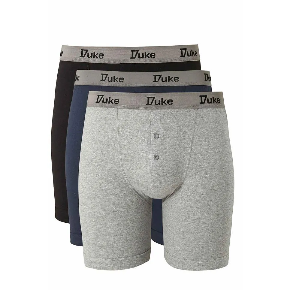 Mens Big Size 3 Pack Jersey Button Fly Boxer Shorts by Duke London