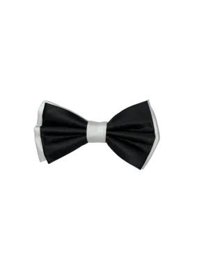Men's Black and White Satin Bowtie and hanky Set