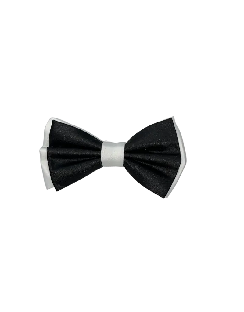 Men's Black and White Satin Bowtie and hanky Set