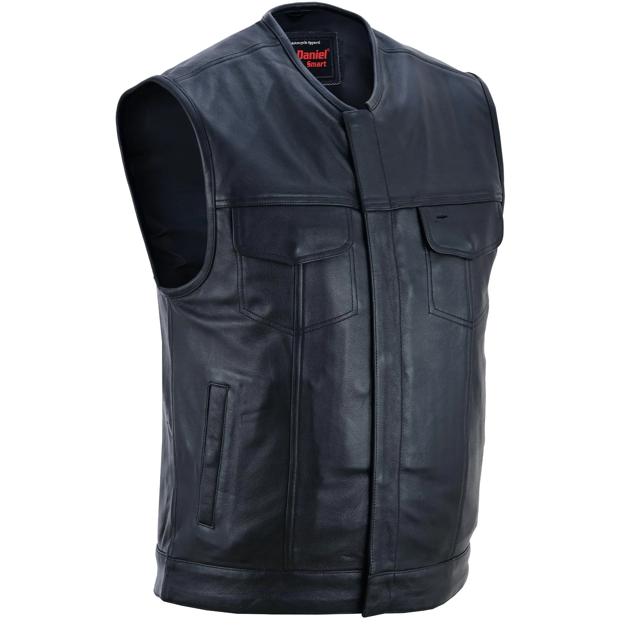 Men’s Black Milled Leather Concealed Vest