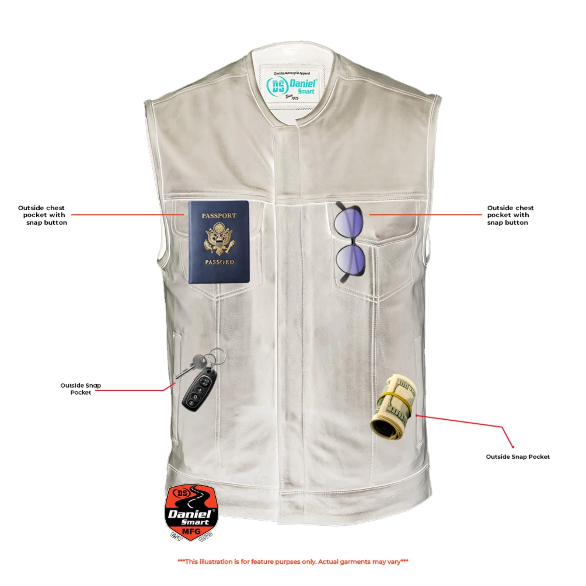 Men’s Black Milled Leather Concealed Vest