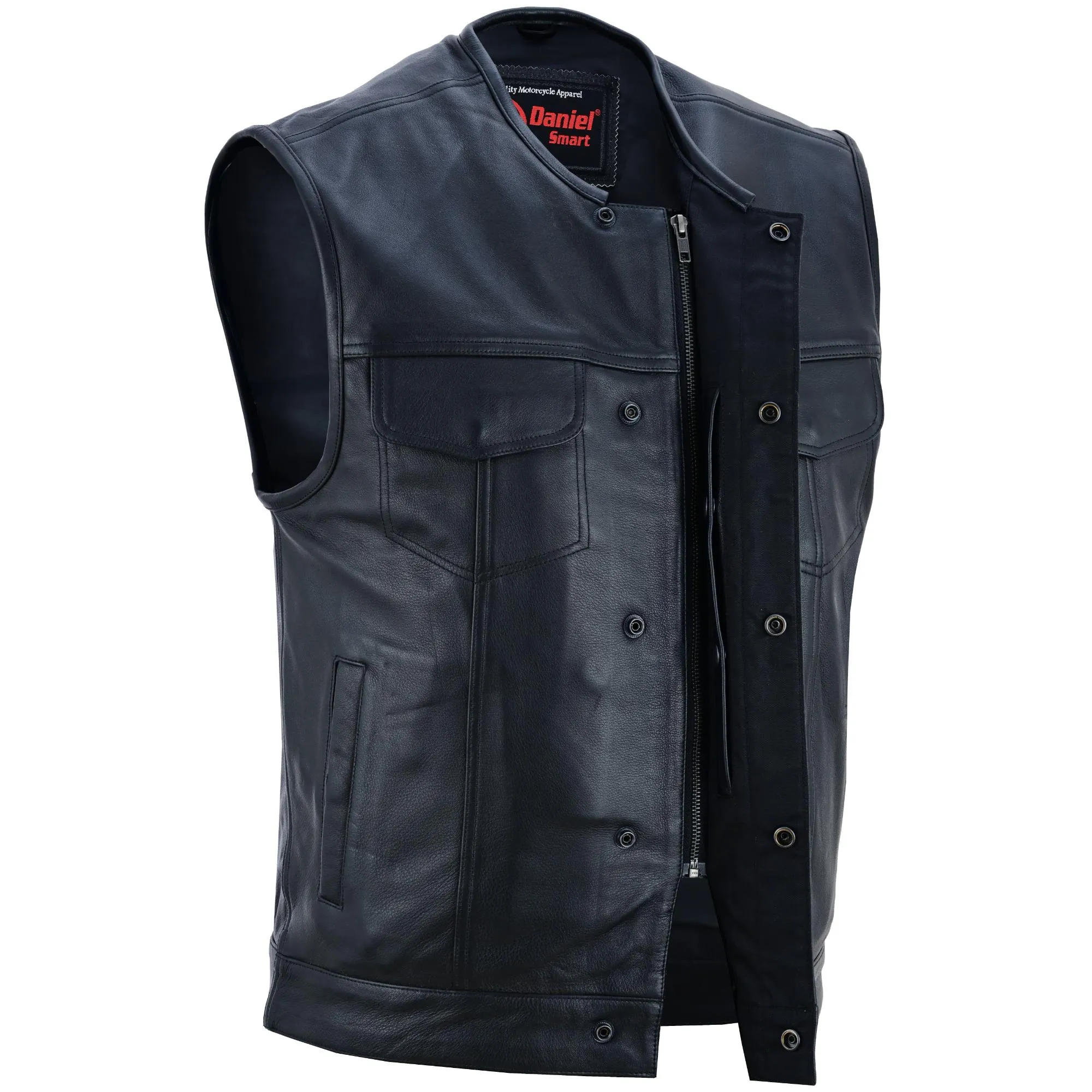 Men’s Black Milled Leather Concealed Vest